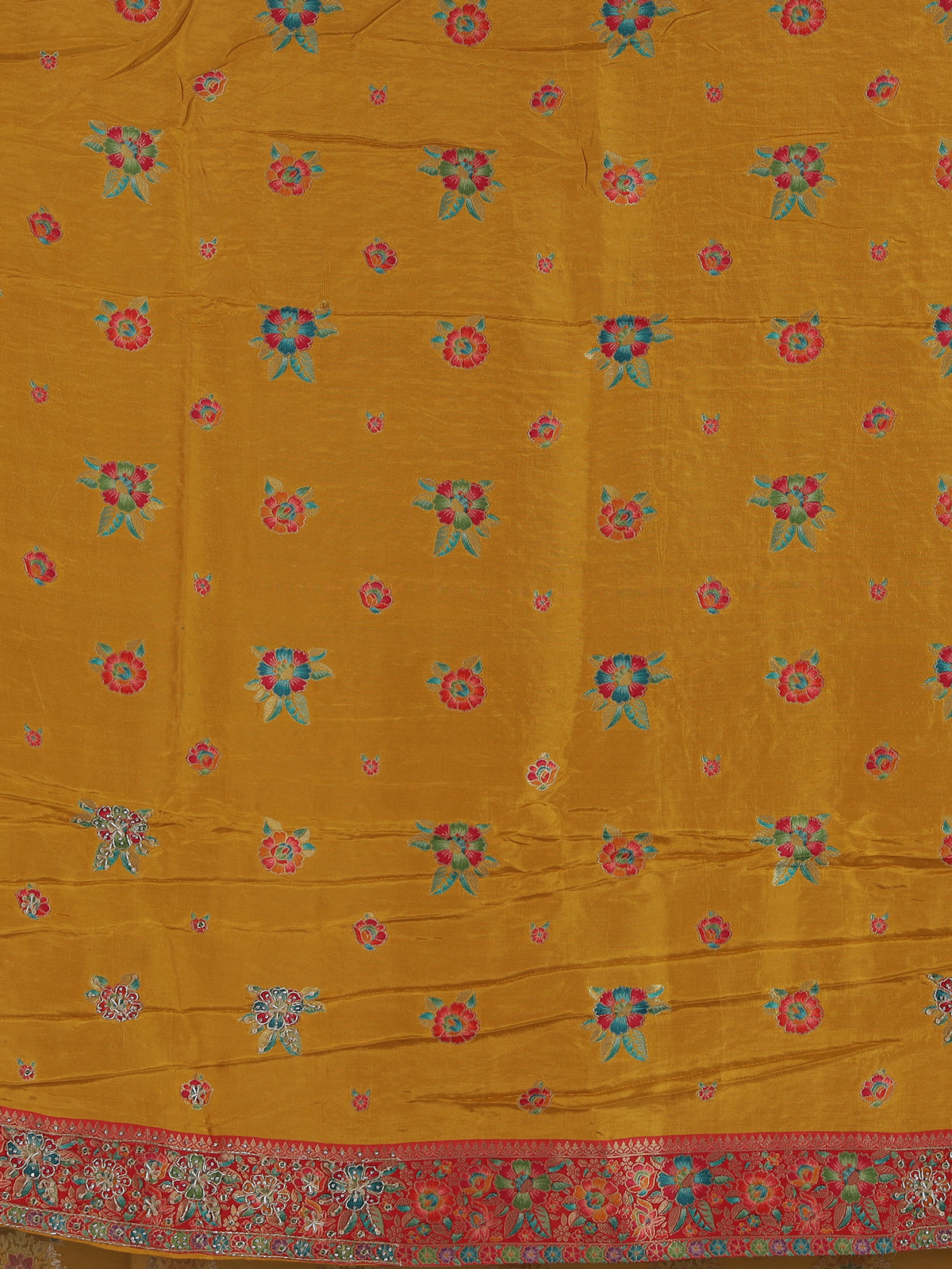 Mustard yellow printed dola silk saree for haldi celebrations