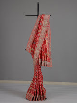 Red bandhani georgette designer saree with festive wear