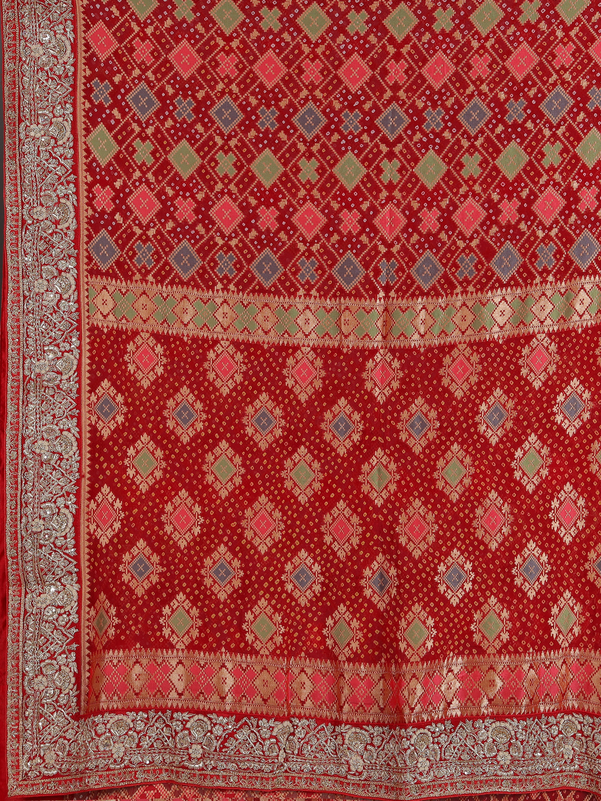 Red bandhani georgette designer saree with festive wear