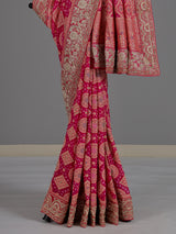 Rani pink bandhani georgette saree with traditional festive elegance