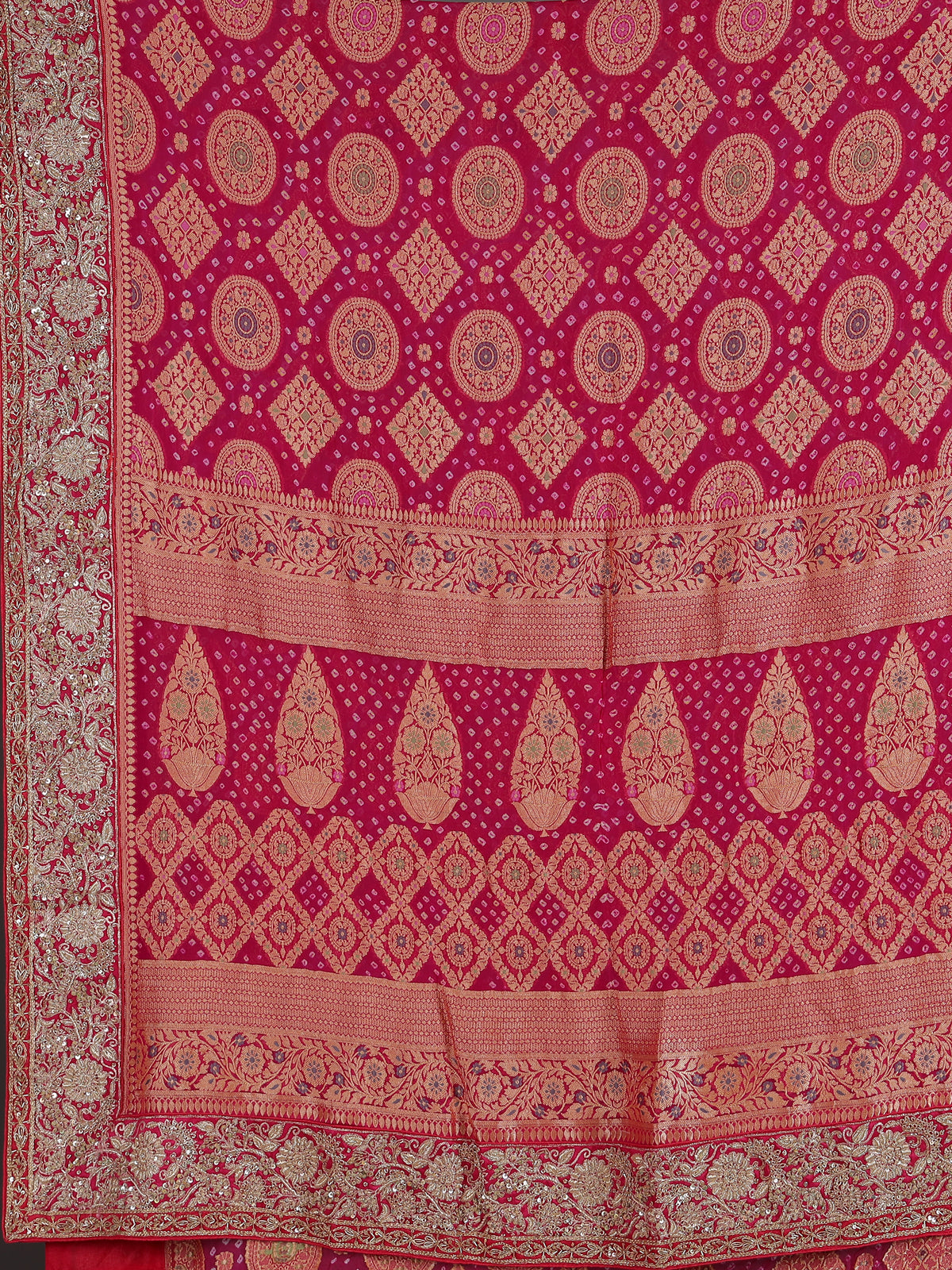 Rani pink bandhani georgette saree with traditional festive elegance