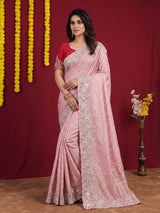 Light pink ziraf silk designer saree with luxurious embellishment work