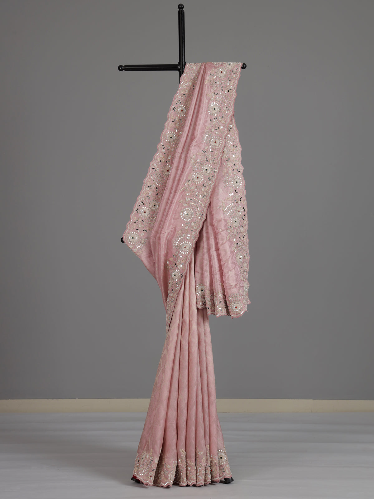 Light pink ziraf silk designer saree with luxurious embellishment work