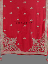 Red raw silk unstitched bridal lehenga choli with double dupatta