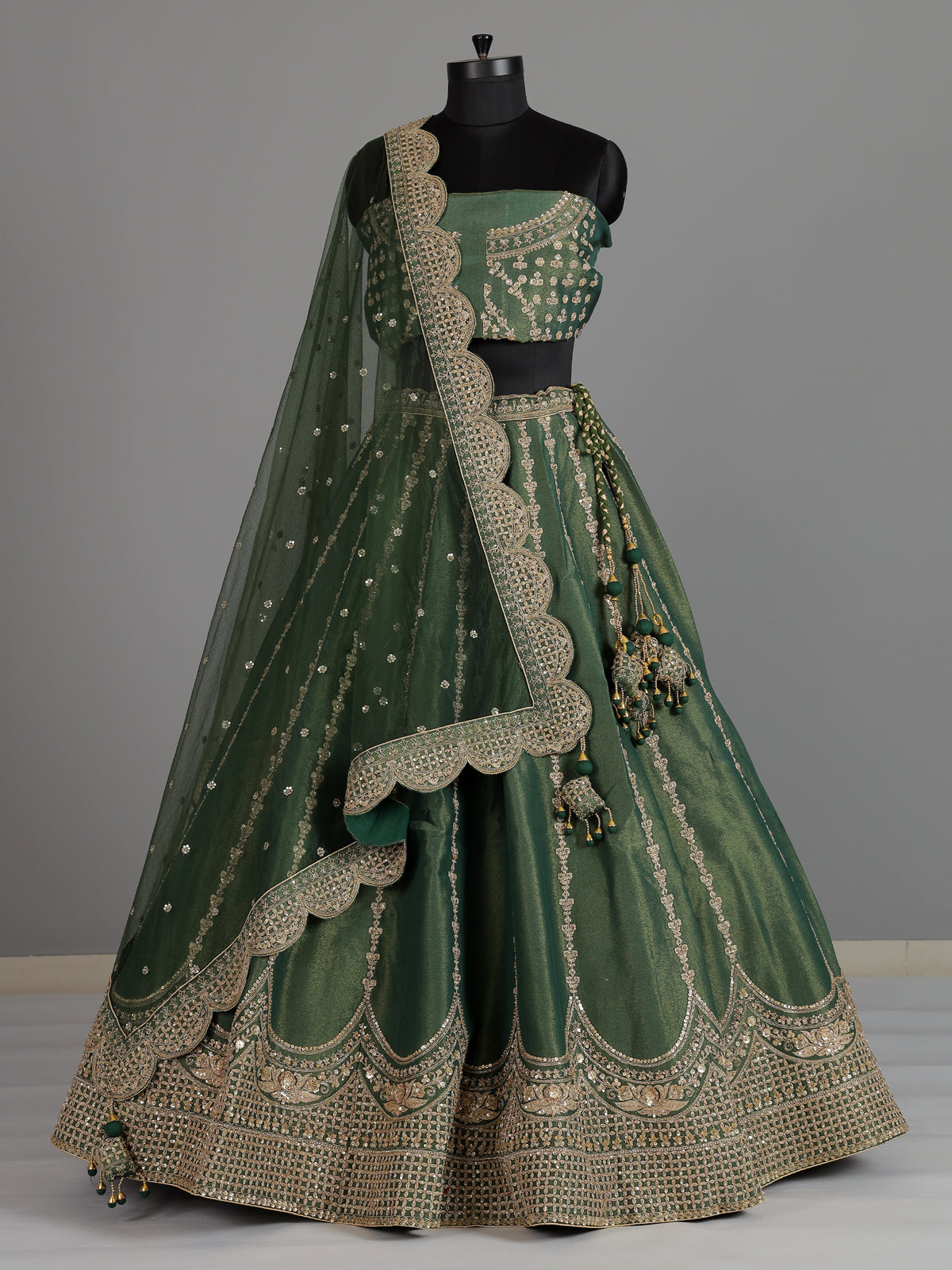 Pastel green silk unstitched wedding wear lehenga choli