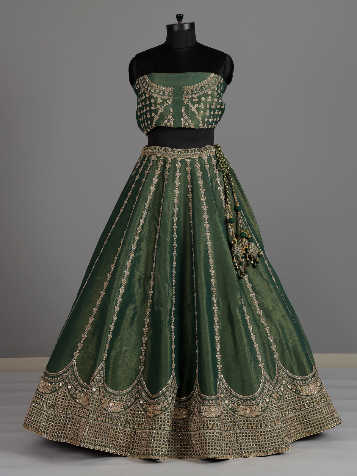 Pastel green silk unstitched wedding wear lehenga choli