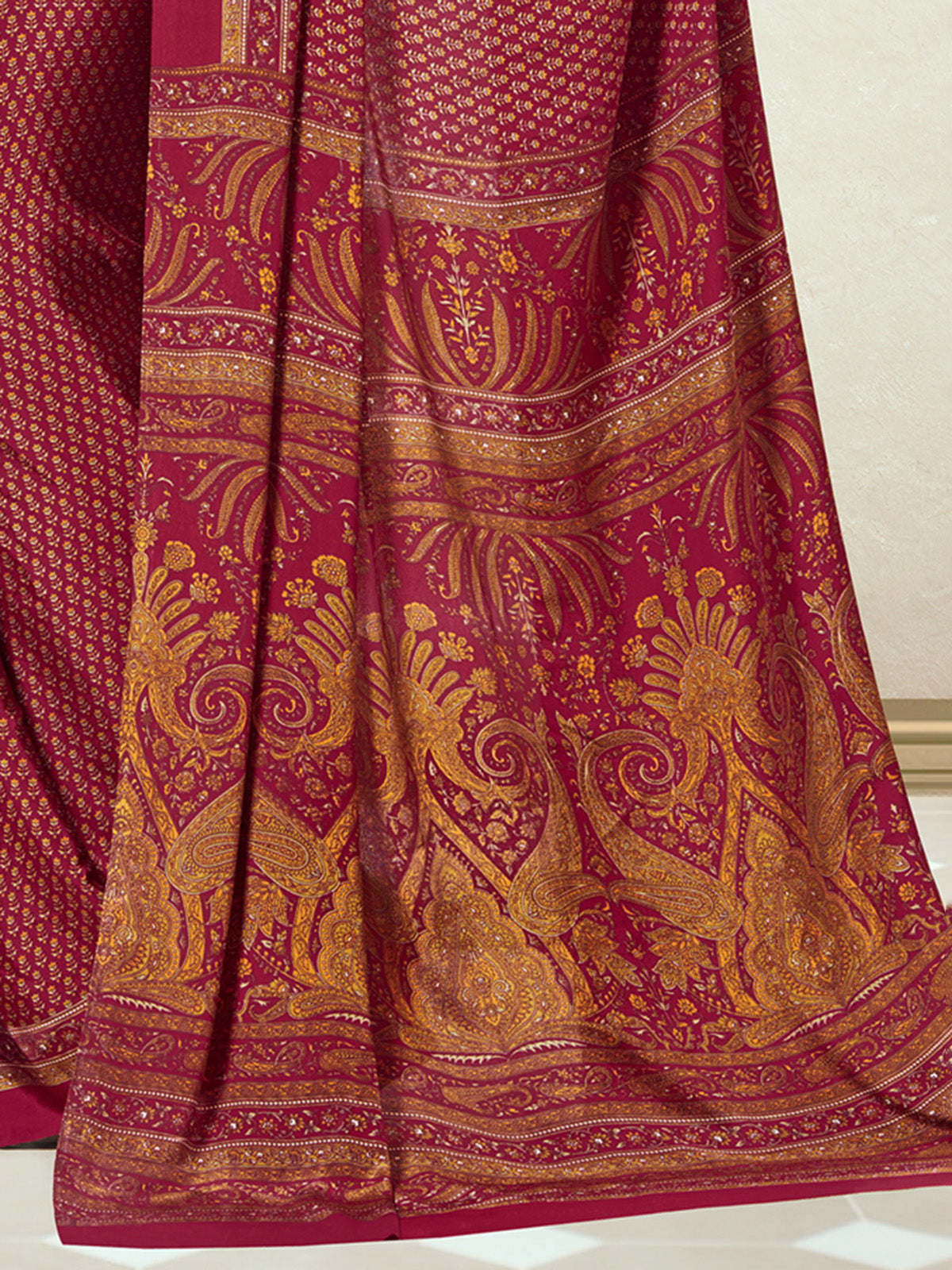Maroon crepe silk stylish printed saree for daily elegant wear