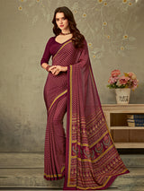 Dark maroon crepe silk graceful printed saree for casual occasions