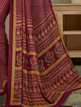 Dark maroon crepe silk graceful printed saree for casual occasions