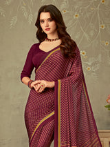 Dark maroon crepe silk graceful printed saree for casual occasions