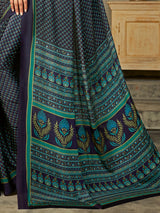 Navy crepe silk contemporary printed saree for everyday ethnic fashion