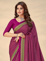 Rani pink crepe silk charming printed saree for casual elegance
