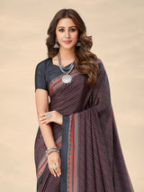 Charcoal black crepe silk modern printed saree for everyday style