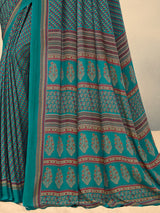 Rama green crepe silk trendy printed saree for daily ethnic look