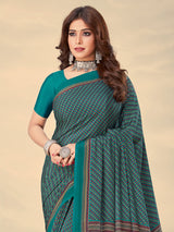 Rama green crepe silk trendy printed saree for daily ethnic look