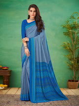 Bright blue crepe silk sophisticated printed saree for everyday fashion
