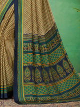 Cream and navy crepe silk elegant printed saree for casual wear