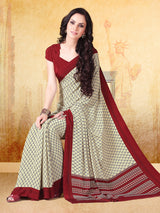 Off white and maroon crepe silk elegant saree with printed pallu