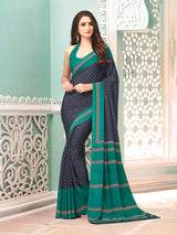 Navy and green crepe silk stylish saree with contrast border