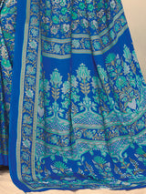 Bright blue floral crepe silk stylish casual saree for women