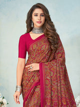 Magenta crepe silk elegant printed saree for everyday ethnic fashion
