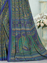Royal blue crepe silk graceful printed saree with timeless appeal