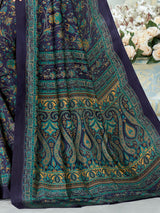 Navy crepe silk sophisticated printed saree for modern casual styling