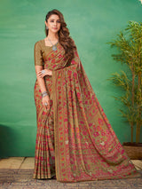 Mehendi olive floral printed crepe silk casual saree