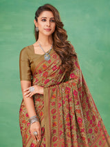 Mehendi olive floral printed crepe silk casual saree