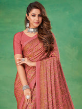 Pink floral printed crepe silk casual saree