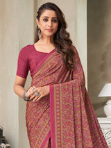 Wine floral printed crepe silk casual saree