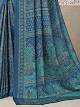 Blue floral printed crepe silk casual saree