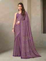 Lavender purple floral printed crepe silk casual saree