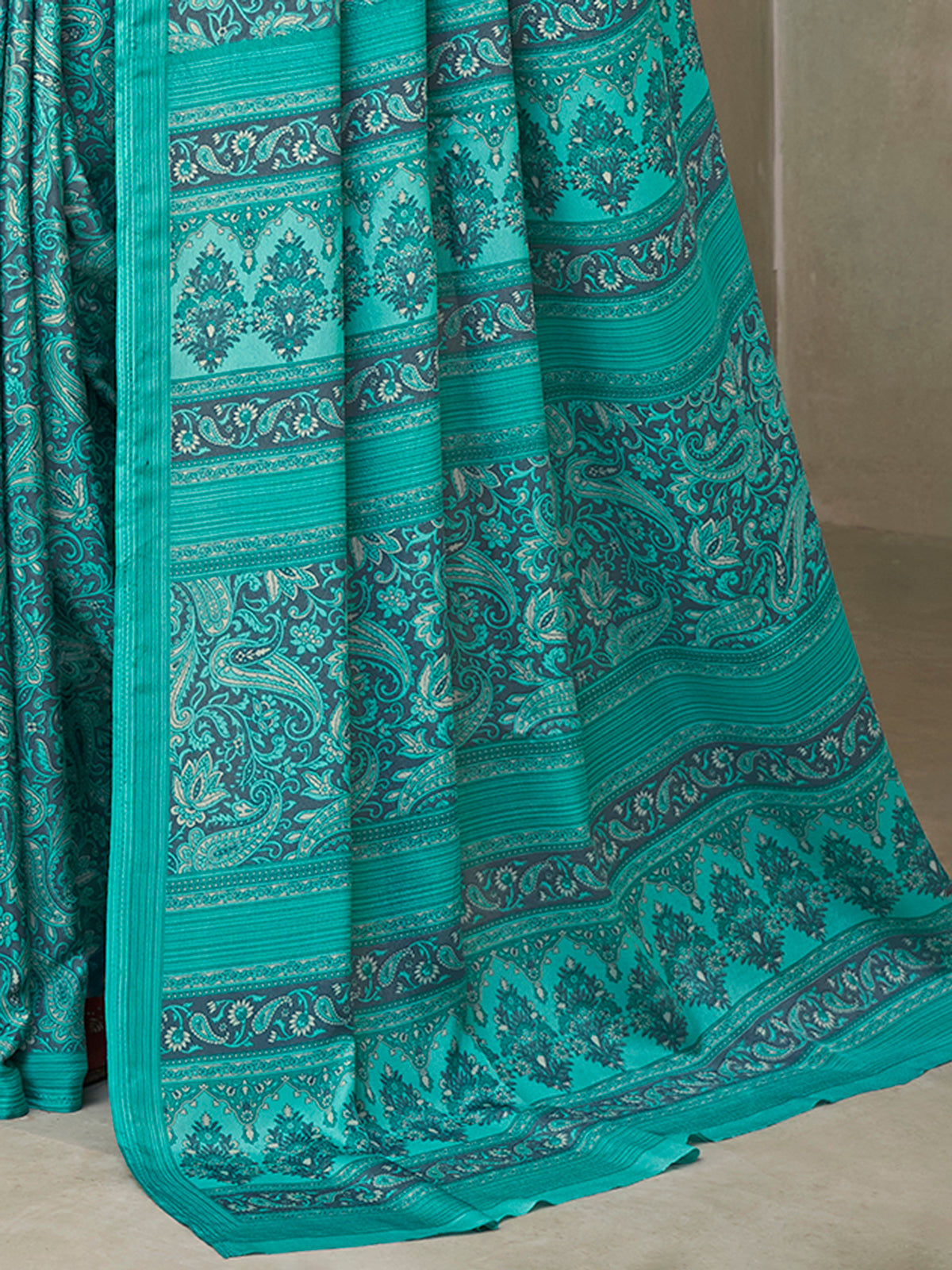 Mint green floral printed crepe silk casual saree