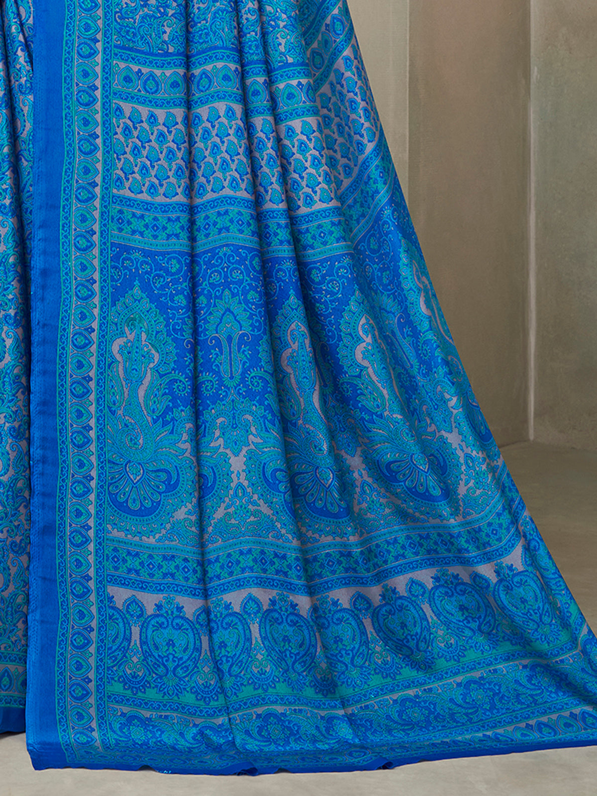 Blue floral printed crepe silk casual saree for women