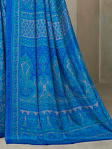 Blue floral printed crepe silk casual saree for women