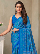 Blue floral printed crepe silk casual saree for women