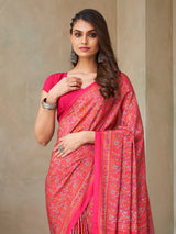 Rani pink floral printed crepe silk casual saree