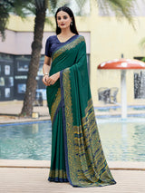 Green printed crepe silk casual saree with unstitched blouse