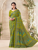 Mehendi green floral printed crepe silk stylish casual saree for women