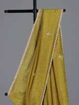 Elegant mehendi yellow dola tissue silk saree for women
