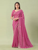 Designer rani pink festive dola tissue silk saree for women