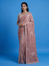 Stylish onion pink tissue silk saree for festive celebrations