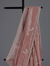 Stylish onion pink tissue silk saree for festive celebrations