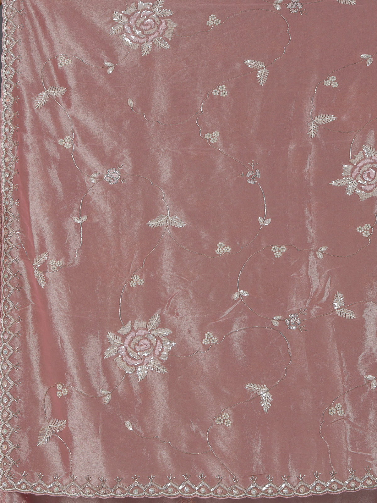 Stylish onion pink tissue silk saree for festive celebrations
