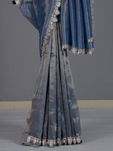 Elegant stone blue tissue silk saree for reception and party