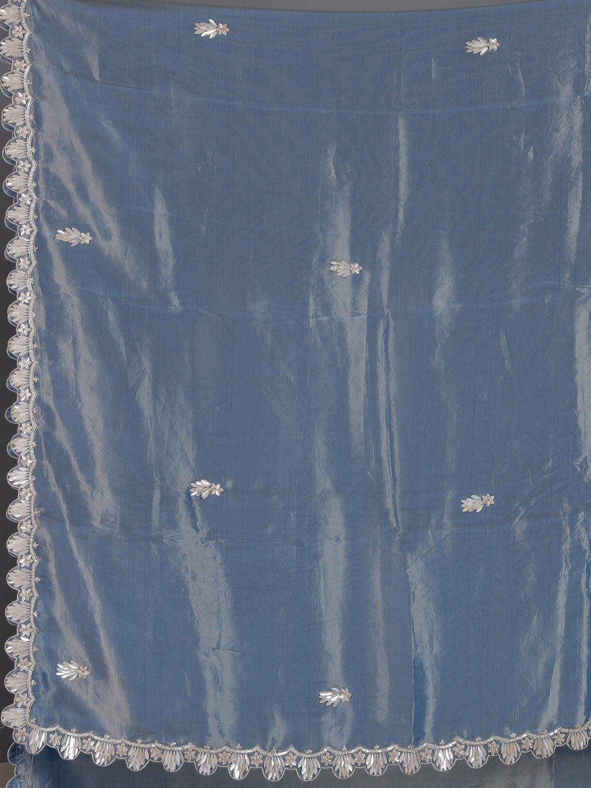 Elegant stone blue tissue silk saree for reception and party