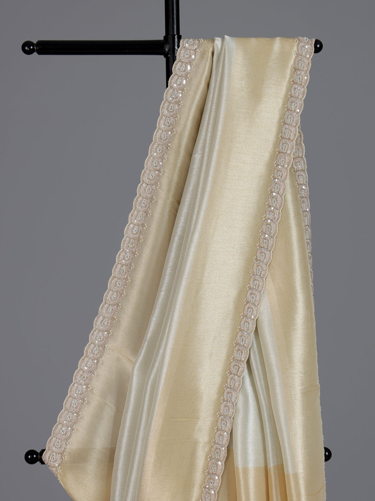 Classic white tissue silk saree with contrast border for women