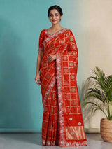 Designer reddish orange dola silk saree for wedding functions