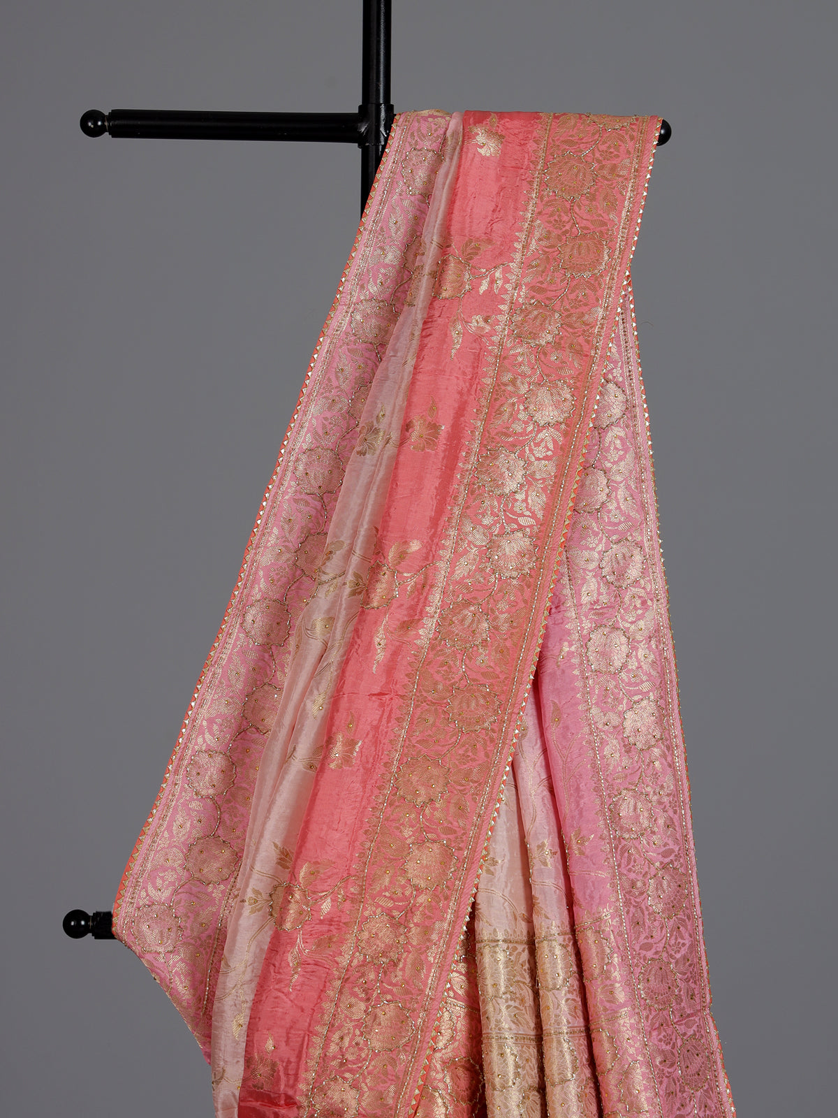 Beautiful pink shaded dola silk saree for wedding celebrations